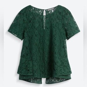 [Brixon Ivy] Hemsworth Lace Split Back Blouse in Dark Green